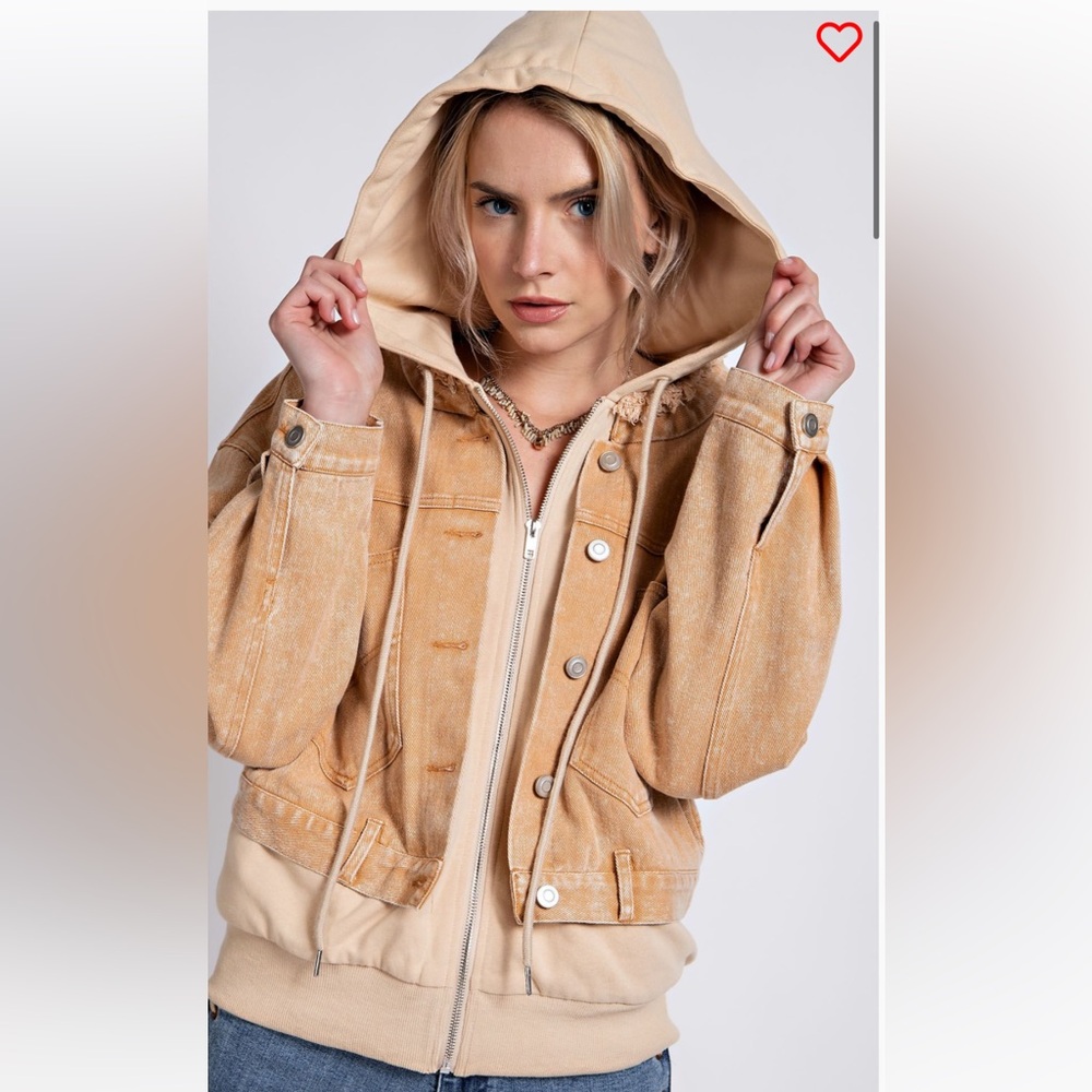 Easel Tan Denim Hoodie Jacket - Picture 2 of 6